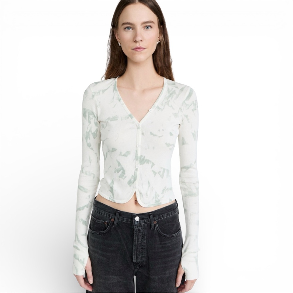 Helmut Lang Sheer Green White Button Down Shirt Women Size M Lightweight